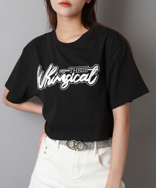 ショート丈半袖Tシャツ/立体刺繍/全5色（Tシャツ/カットソー