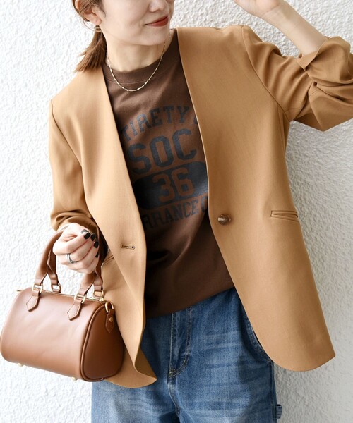 SHIPS any:〈洗濯機可能〉ウーステッド Vネック ノーカラー ジャケット