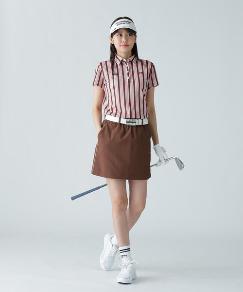 MASTER BUNNY EDITION（マスターバニーエディション）の「【MASTER BUNNY EDITION】エアロクールピケマルチストライププリント半袖ポロシャツ（ポロシャツ・レディース・ブルー/ベージュ・LARGE/MEDIUM）」の3枚目の写真