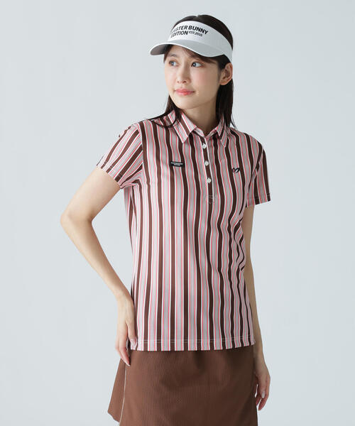 MASTER BUNNY EDITION（マスターバニーエディション）の「【MASTER BUNNY EDITION】エアロクールピケマルチストライププリント半袖ポロシャツ（ポロシャツ・レディース・ブルー/ベージュ・LARGE/MEDIUM）」の6枚目の写真