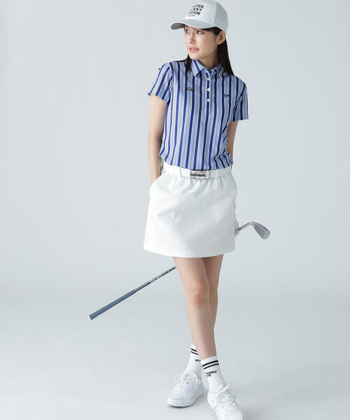 MASTER BUNNY EDITION（マスターバニーエディション）の「【MASTER BUNNY EDITION】エアロクールピケマルチストライププリント半袖ポロシャツ（ポロシャツ・レディース・ブルー/ベージュ・LARGE/MEDIUM）」の11枚目の写真