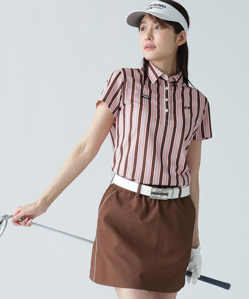 MASTER BUNNY EDITION（マスターバニーエディション）の「【MASTER BUNNY EDITION】エアロクールピケマルチストライププリント半袖ポロシャツ（ポロシャツ・レディース・ブルー/ベージュ・LARGE/MEDIUM）」の2枚目の写真