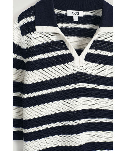 COS ブラック ニットポロ RELAXED-FIT KNITTED POLO SHIRT リラックスフィット ニットポロシャツ