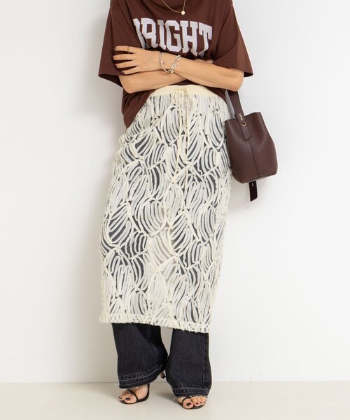 Rie Miller（リエミラー）の「《セットアップ対応》チュール刺繍タイトスカート（スカート・レディース・グレー/キナリ・38）」の2枚目の写真