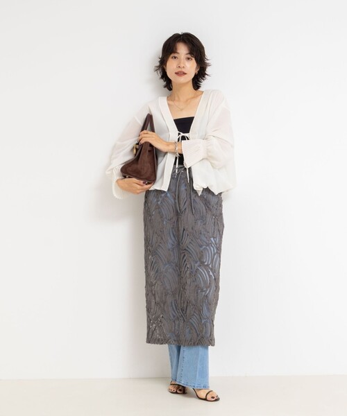 Rie Miller（リエミラー）の「《セットアップ対応》チュール刺繍タイトスカート（スカート・レディース・グレー/キナリ・38）」の3枚目の写真