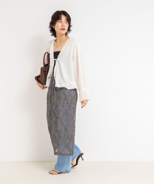 Rie Miller（リエミラー）の「《セットアップ対応》チュール刺繍タイトスカート（スカート・レディース・グレー/キナリ・38）」の4枚目の写真