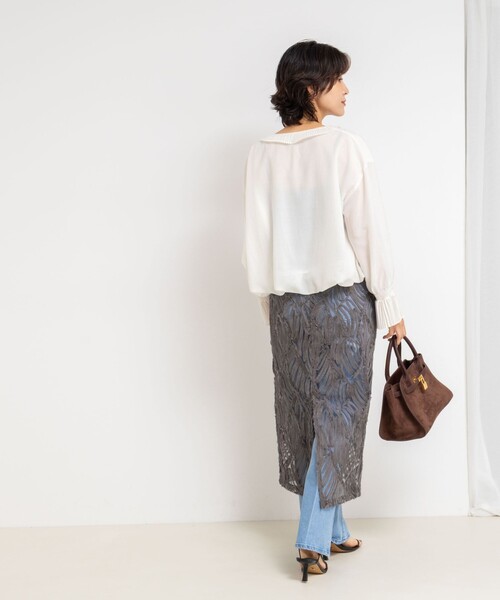 Rie Miller（リエミラー）の「《セットアップ対応》チュール刺繍タイトスカート（スカート・レディース・グレー/キナリ・38）」の5枚目の写真