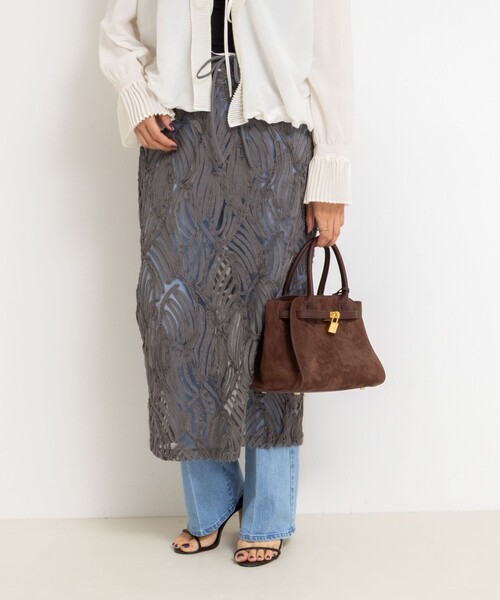 Rie Miller（リエミラー）の「《セットアップ対応》チュール刺繍タイトスカート（スカート・レディース・グレー/キナリ・38）」の19枚目の写真