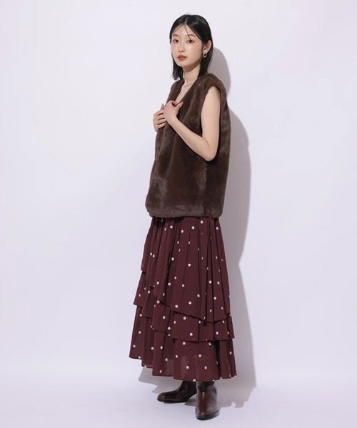 マイストラーダ Mystrada ダークブラウン フレアスカート ジッパー付き Mystrada（マイストラーダ）の「ビオラ刺繍スカート（スカート）」 - WEAR
