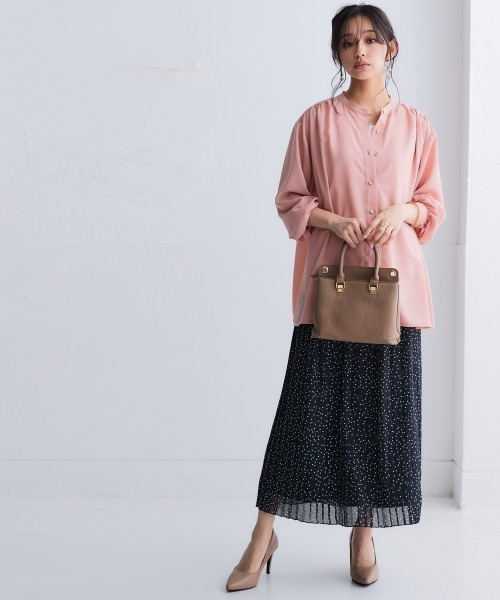 SMILE LAND（スマイルランド）の「＜大きいサイズ＞ シアーバンドカラーゆるシャツ（吸汗速乾・防しわ）（シャツ/ブラウス・レディース・グリーン/ピンク/ブラウン系/ベージュ系・5L～6L/3L～4L/L～LL）」の18枚目の写真