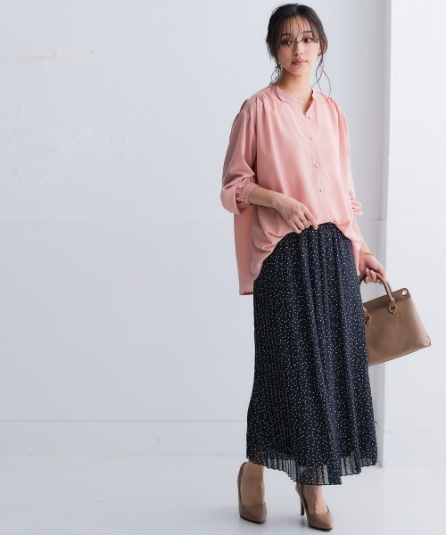 SMILE LAND（スマイルランド）の「＜大きいサイズ＞ シアーバンドカラーゆるシャツ（吸汗速乾・防しわ）（シャツ/ブラウス・レディース・グリーン/ピンク/ブラウン系/ベージュ系・5L～6L/3L～4L/L～LL）」の19枚目の写真