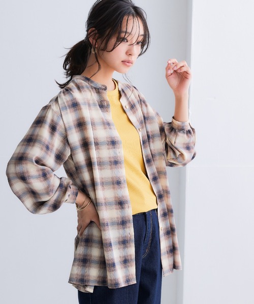 SMILE LAND（スマイルランド）の「＜大きいサイズ＞ シアーバンドカラーゆるシャツ（吸汗速乾・防しわ）（シャツ/ブラウス・レディース・グリーン/ピンク/ブラウン系/ベージュ系・5L～6L/3L～4L/L～LL）」の13枚目の写真