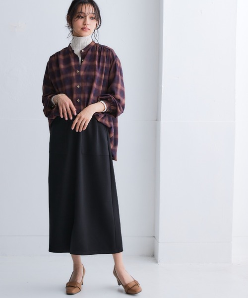 SMILE LAND（スマイルランド）の「＜大きいサイズ＞ シアーバンドカラーゆるシャツ（吸汗速乾・防しわ）（シャツ/ブラウス・レディース・グリーン/ピンク/ブラウン系/ベージュ系・5L～6L/3L～4L/L～LL）」の7枚目の写真