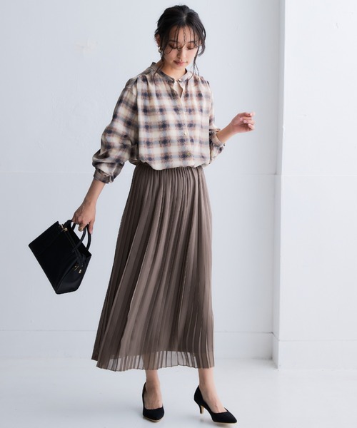 SMILE LAND（スマイルランド）の「＜大きいサイズ＞ シアーバンドカラーゆるシャツ（吸汗速乾・防しわ）（シャツ/ブラウス・レディース・グリーン/ピンク/ブラウン系/ベージュ系・5L～6L/3L～4L/L～LL）」の10枚目の写真