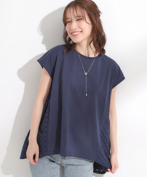 SHOO・LA・RUE(シューラルー)の「【S-LL/体型カバー】インせずサマ見え レースドッキングトップス(Tシャツ/カットソー・レディース・グリーン系/ネイビー/ブラウン系その他・01/02/03/04)」の3枚目の写真
