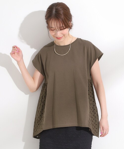 SHOO・LA・RUE(シューラルー)の「【S-LL/体型カバー】インせずサマ見え レースドッキングトップス(Tシャツ/カットソー・レディース・グリーン系/ネイビー/ブラウン系その他・01/02/03/04)」の16枚目の写真