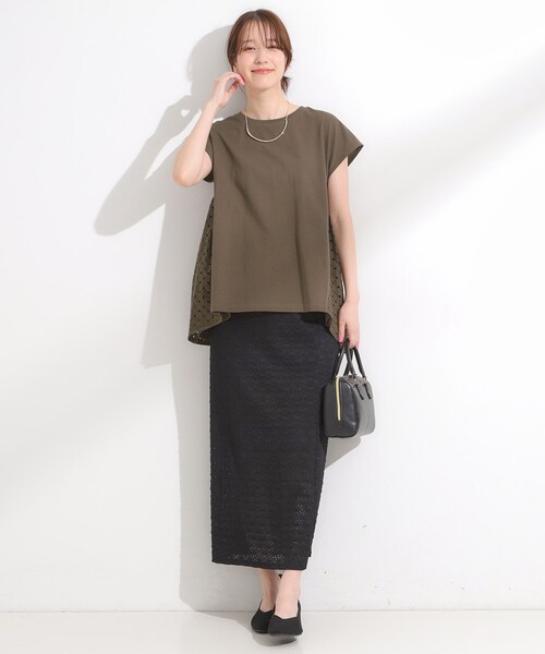 SHOO・LA・RUE(シューラルー)の「【S-LL/体型カバー】インせずサマ見え レースドッキングトップス(Tシャツ/カットソー・レディース・グリーン系/ネイビー/ブラウン系その他・01/02/03/04)」の18枚目の写真