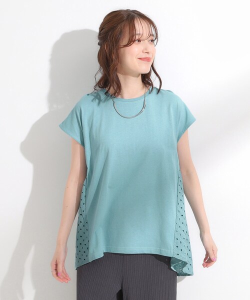 SHOO・LA・RUE(シューラルー)の「【S-LL/体型カバー】インせずサマ見え レースドッキングトップス(Tシャツ/カットソー・レディース・グリーン系/ネイビー/ブラウン系その他・01/02/03/04)」の6枚目の写真