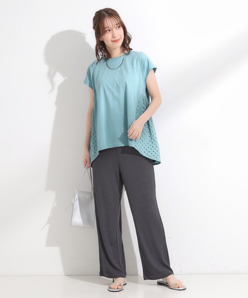 SHOO・LA・RUE(シューラルー)の「【S-LL/体型カバー】インせずサマ見え レースドッキングトップス(Tシャツ/カットソー・レディース・グリーン系/ネイビー/ブラウン系その他・01/02/03/04)」の8枚目の写真