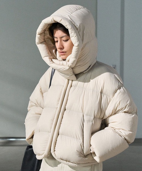 パッファー 中綿 ボリューム フード付き ショート ダウンジャケット