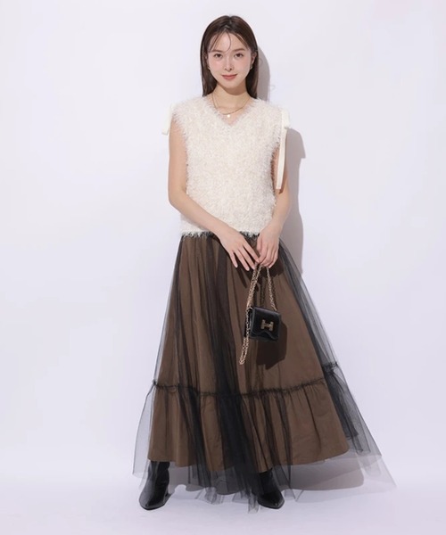【新品/タグ付】STRATA レイヤードチュールセットスカート　ブラウン Mystrada（マイストラーダ）の「チュール×タフタスカート（スカート