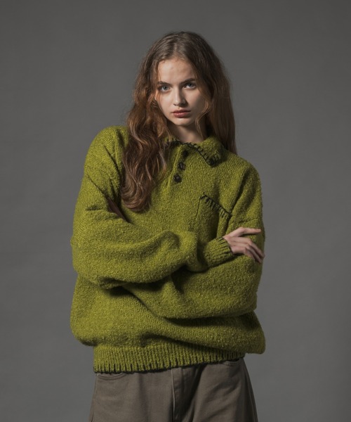 Stiched Knit Polo Top - ステッチニットポロトップス -（ニット