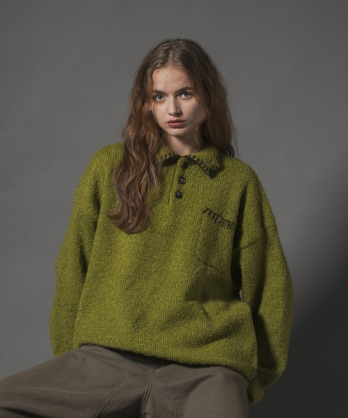 Stiched Knit Polo Top - ステッチニットポロトップス -（ニット