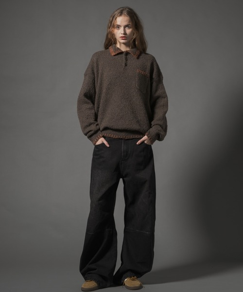 Stiched Knit Polo Top - ステッチニットポロトップス -（ニット