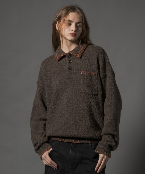 CIVVY.（シヴィ―）の「Stiched Knit Polo Top - ステッチニットポロ