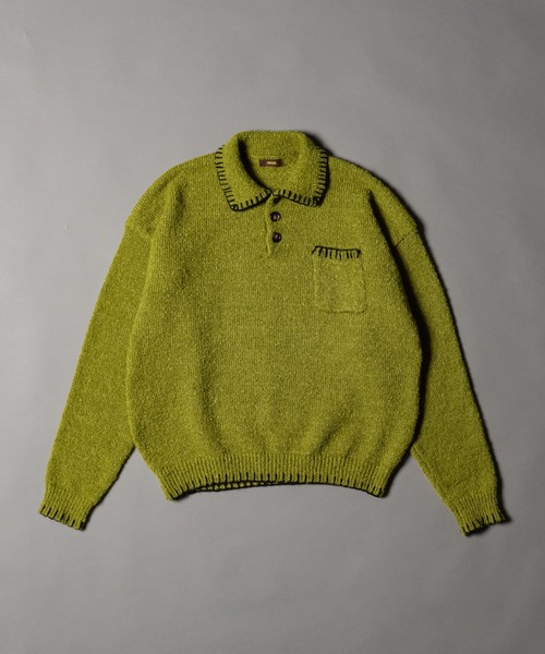 トップス KNIT POLO SHIRT Stiched Knit Polo Top - ステッチニットポロトップス -（ニット