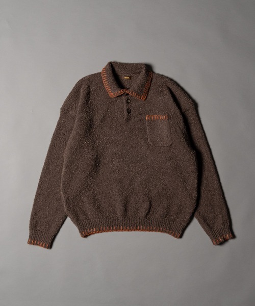 トップス KNIT POLO SHIRT Stiched Knit Polo Top - ステッチニットポロトップス -（ニット