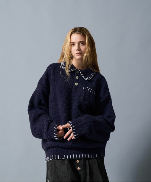 CIVVY.（シヴィ―）の「Stiched Knit Polo Top - ステッチニットポロ