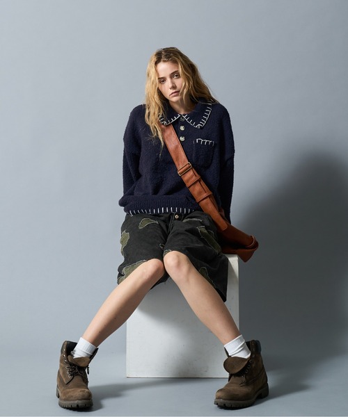 CIVVY.（シヴィ―）の「Stiched Knit Polo Top - ステッチニットポロ