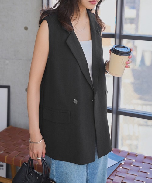 KOBE LETTUCE（コウベレタス）の「エアリーテーラードジレ（ベスト・レディース・グレー/アイボリー/ブラック・M）」の5枚目の写真