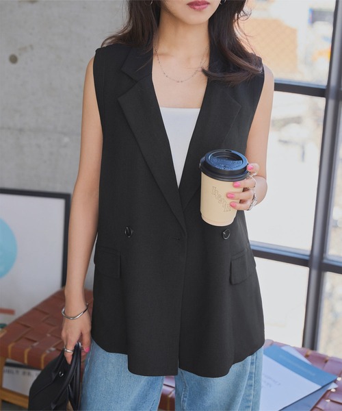 KOBE LETTUCE（コウベレタス）の「エアリーテーラードジレ（ベスト・レディース・グレー/アイボリー/ブラック・M）」の6枚目の写真