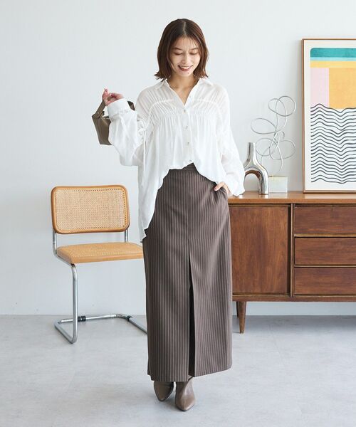 ELENCARE DUE（エレンカーレデュエ）の「・ELENCARE DUE シアーシャーリングシャツ（シャツ/ブラウス・レディース・ブラウン/グレイッシュベージュ/ブラック/オフホワイト・FREE）」の19枚目の写真