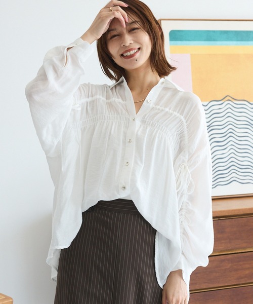 ELENCARE DUE（エレンカーレデュエ）の「・ELENCARE DUE シアーシャーリングシャツ（シャツ/ブラウス・レディース・ブラウン/グレイッシュベージュ/ブラック/オフホワイト・FREE）」の2枚目の写真