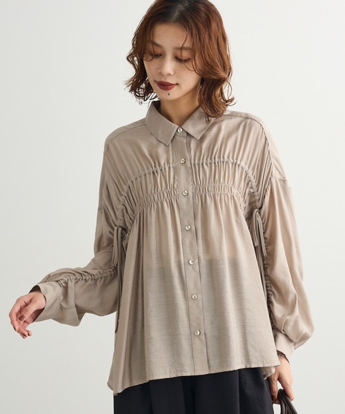 ELENCARE DUE（エレンカーレデュエ）の「・ELENCARE DUE シアーシャーリングシャツ（シャツ/ブラウス・レディース・ブラウン/グレイッシュベージュ/ブラック/オフホワイト・FREE）」の4枚目の写真
