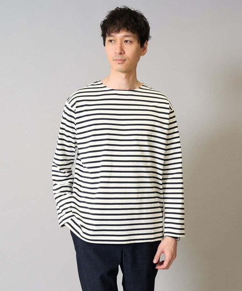 a.v.v(アーヴェヴェ)の「【綿100%】ボーダーワイドシルエットカットソー 長袖 ロンT(Tシャツ/カットソー・メンズ・ホワイト/チャコールグレー・48/46)」の1枚目の写真