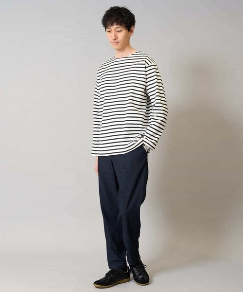 a.v.v(アーヴェヴェ)の「【綿100%】ボーダーワイドシルエットカットソー 長袖 ロンT(Tシャツ/カットソー・メンズ・ホワイト/チャコールグレー・48/46)」の4枚目の写真