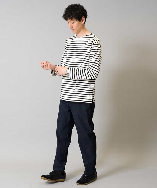 a.v.v(アーヴェヴェ)の「【綿100%】ボーダーワイドシルエットカットソー 長袖 ロンT(Tシャツ/カットソー・メンズ・ホワイト/チャコールグレー・48/46)」の6枚目の写真