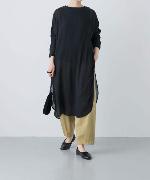 かぐれ　ガーゼロングチュニック　黒 ガーゼロングチュニック（チュニック）｜かぐれ（カグレ）の