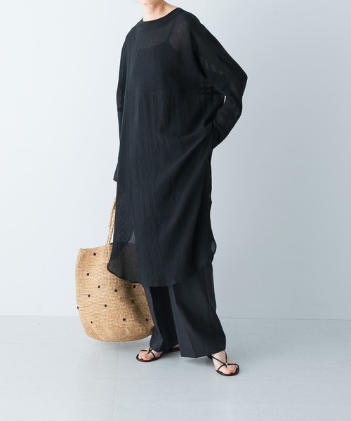 美品　かぐれ　ガーゼロングチュニック　ブラック ガーゼロングチュニック（チュニック）｜かぐれ（カグレ）の