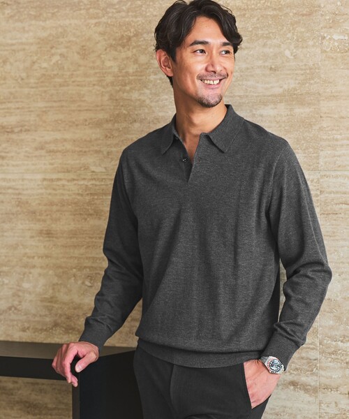 green label relaxing(グリーンレーベルリラクシング)の「【WEB限定】JUST fit ジャケイン ニットポロ(ニット/セーター・メンズ・ダークグレー/ダークブラウン/ブラック・XL/M/S/L)」の1枚目の写真