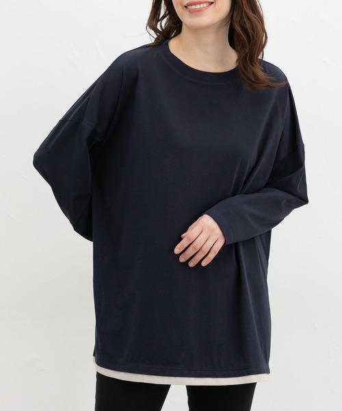 Honeys(ハニーズ)の「チュニックTシャツ(Tシャツ/カットソー・レディース・グレイッシュベージュ/ブラウン/ネイビー/スミクロ・F)」の4枚目の写真