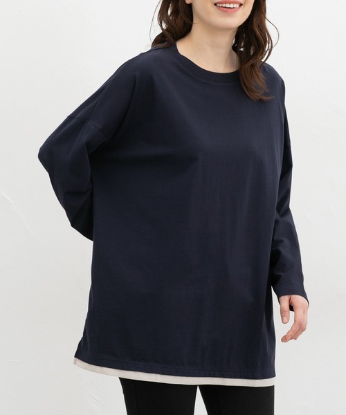 Honeys(ハニーズ)の「チュニックTシャツ(Tシャツ/カットソー・レディース・グレイッシュベージュ/ブラウン/ネイビー/スミクロ・F)」の8枚目の写真