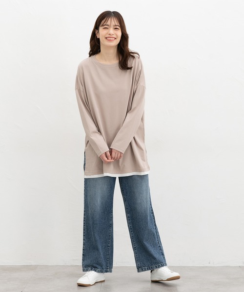 Honeys(ハニーズ)の「チュニックTシャツ(Tシャツ/カットソー・レディース・グレイッシュベージュ/ブラウン/ネイビー/スミクロ・F)」の9枚目の写真