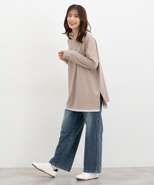 Honeys(ハニーズ)の「チュニックTシャツ(Tシャツ/カットソー・レディース・グレイッシュベージュ/ブラウン/ネイビー/スミクロ・F)」の10枚目の写真