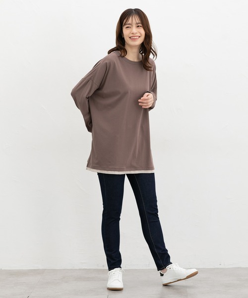 Honeys(ハニーズ)の「チュニックTシャツ(Tシャツ/カットソー・レディース・グレイッシュベージュ/ブラウン/ネイビー/スミクロ・F)」の11枚目の写真