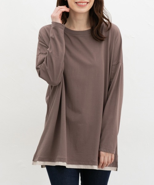 Honeys(ハニーズ)の「チュニックTシャツ(Tシャツ/カットソー・レディース・グレイッシュベージュ/ブラウン/ネイビー/スミクロ・F)」の12枚目の写真